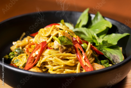 Spaghetti Green Curry with Chicken