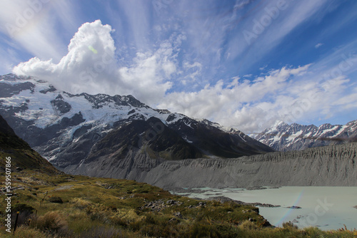 landscape with lake and clouds and mountain