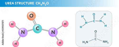 Urea, Carbamide. Structural chemical molecule formula, Vector illustration.
