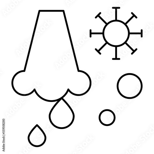 Runny-Nose Isolated Silhouette Solid Line Icon with runny-nose, coronavirus, flu, nose, rhinitis, virus Infographic Simple Vector Illustration