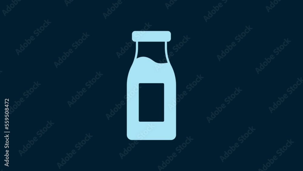 White Closed glass bottle with milk icon isolated on blue background. 4K Video motion graphic animation White Closed glass bottle with milk icon isolated on blue background. 4K Video motion graphic animation