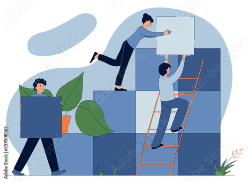 Business team workgroup builds ladder to success