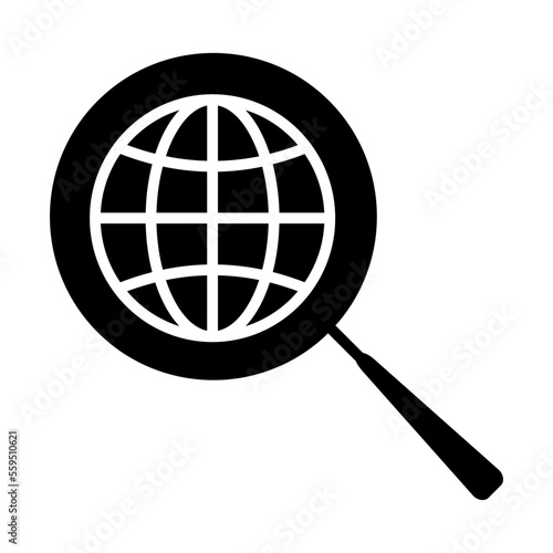 Magnifire Isolated Silhouette Solid Line Icon with magnifire, development, globe, magnifier-glass, search, worldwide Infographic Simple Vector Illustration