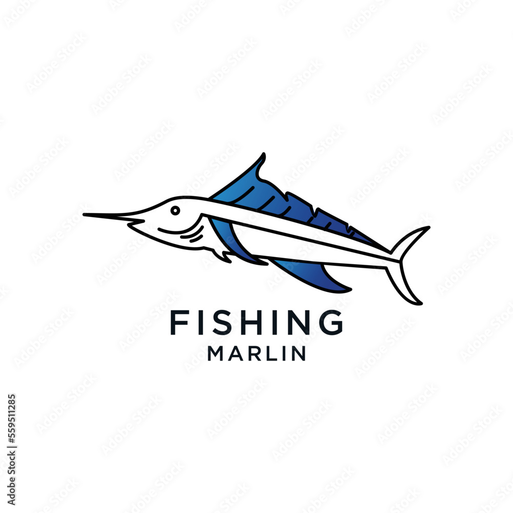 Fototapeta premium Fishing marlin design template flat vector