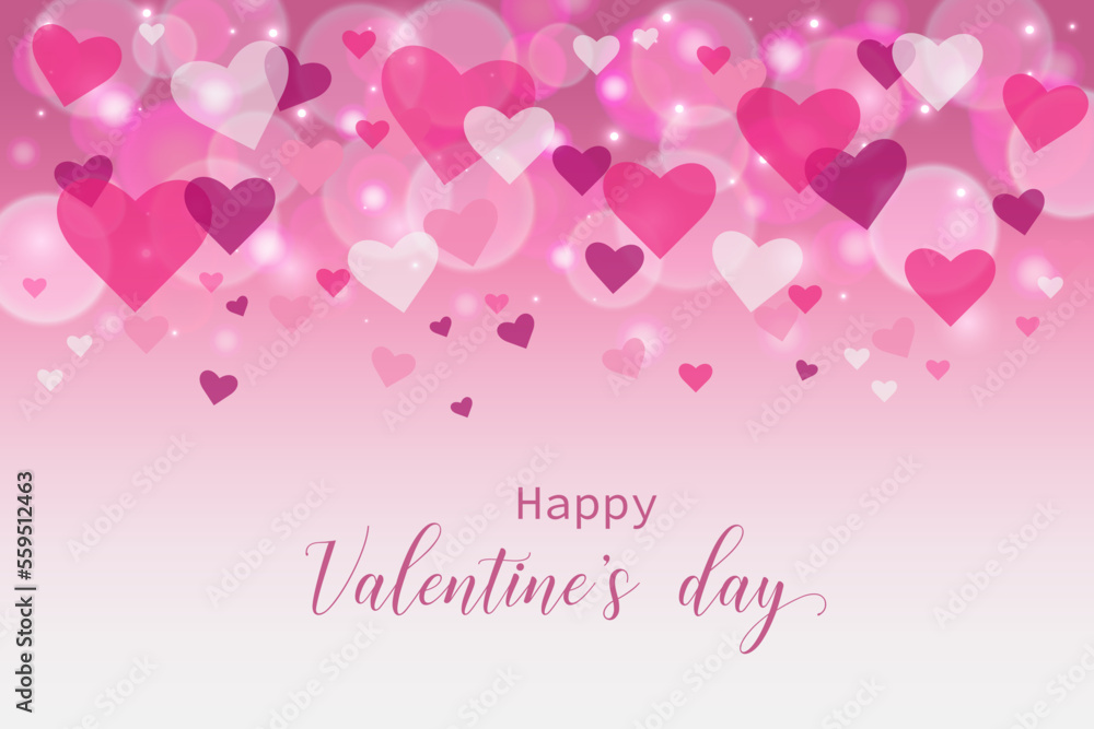 Happy Valentines day text background, pink hearts vector illustration