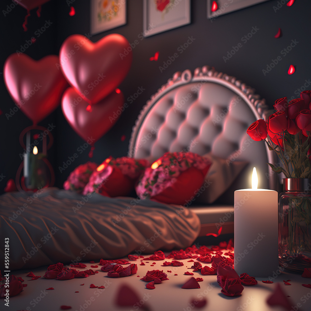 love bedroom decoration, generative AI - obrazy, fototapety, plakaty 