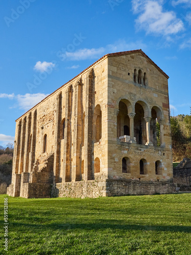 The church of Santa Maria del Naranco was originally the royal hall (aula regia) of the palace of King Ramiro I. Asturian pre-Romanesque architecture in Oviedo, Asturias, Spain, Europe photo