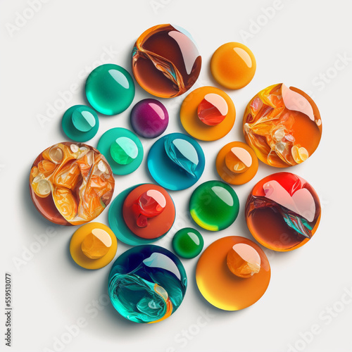cough drops, colored on a white background, top view