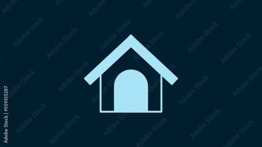 White Dog house icon isolated on blue background. Dog kennel. 4K Video motion graphic animation White Dog house icon isolated on blue background. Dog kennel. 4K Video motion graphic animation