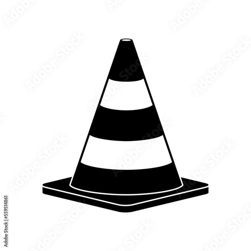 Traffic cone icon isolated on white background. Demolition road cone. traffic warning symbol for cars, stop to motion, to move sign, dangerous, accident, repair road, roadwork. Vector illustration