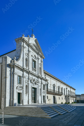 The facade of the cathedral and the bishop's palace in Melfi, a square of the historic town in southern Italy.