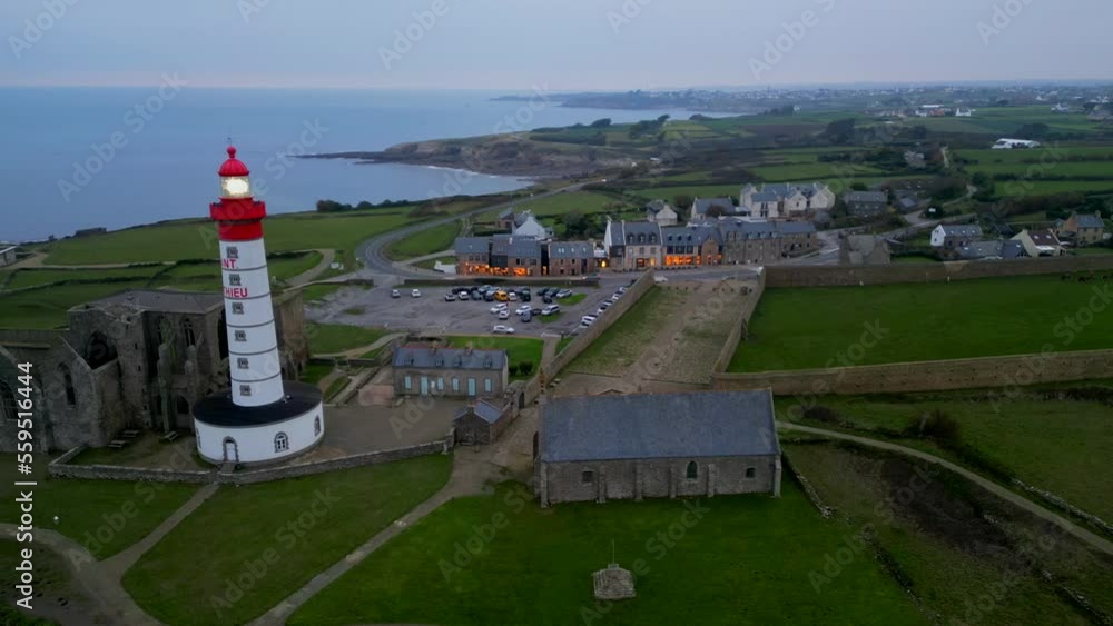 Pointe Saint Mathieu with its signal station, lighthouse and abbey ...