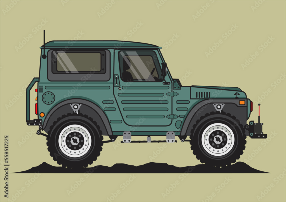 Offroad car in green color with background Vector 