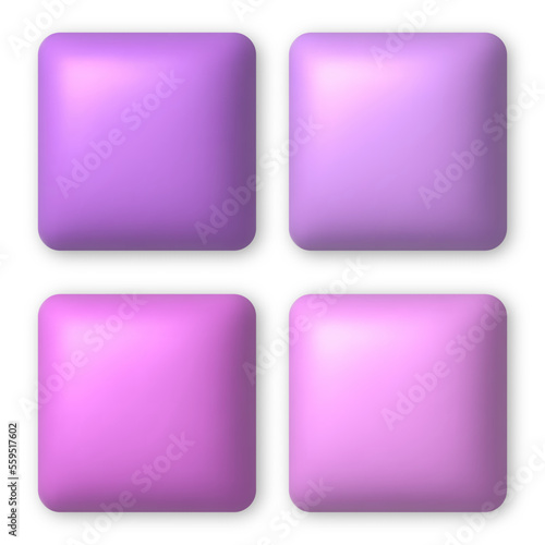 Set of 4 pink and lilac 3d buttons for web design. 3d realistic design element.