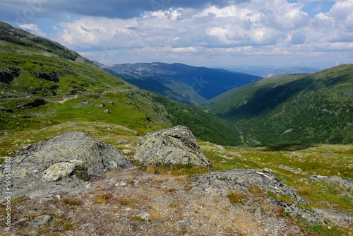 Landscape of plateau around National Tourist Route Aurlandsfjellet, known locally as the Snow Road (Snøvegen). Norway