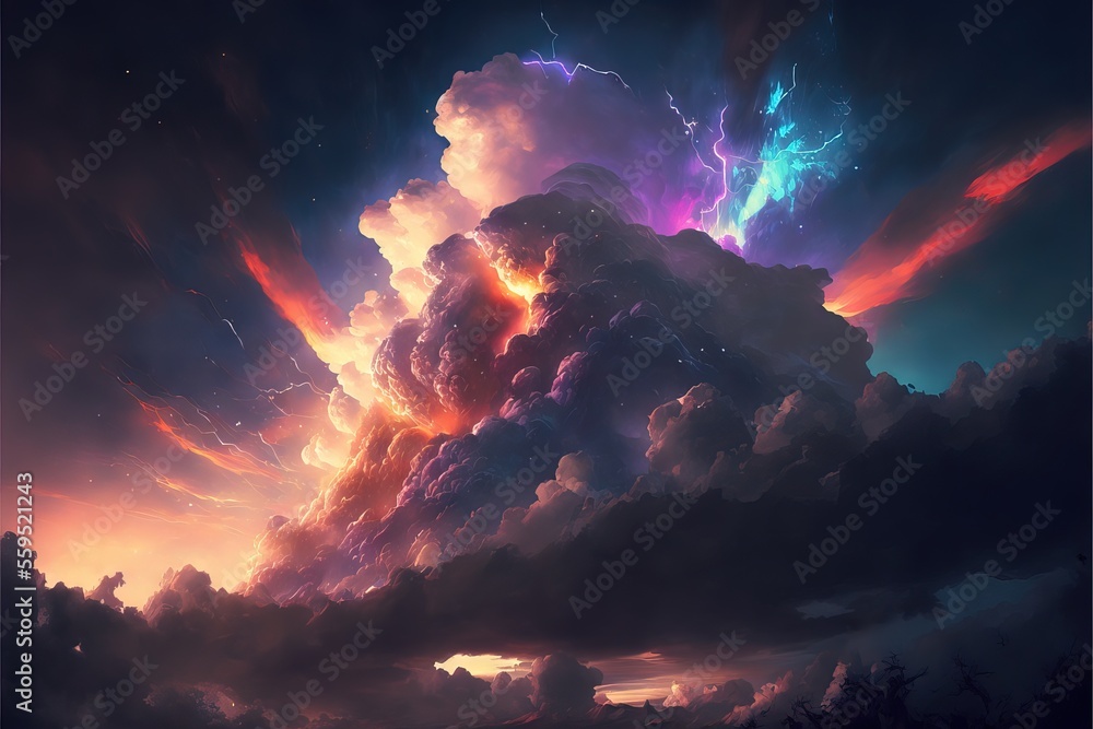 Beautiful And Inspiring Sky With Colorful Clouds and Celestial Phenomena