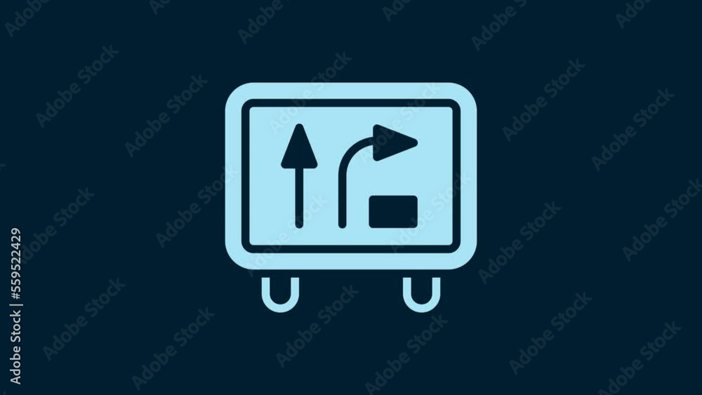 White Road traffic sign. Signpost icon isolated on blue background. Pointer symbol. Isolated street information sign. Direction sign. 4K Video motion graphic animation White Road traffic sign. Signpost icon isolated on blue background. Pointer symbol. Isolated street information sign. Direction sign. 4K Video motion graphic animation