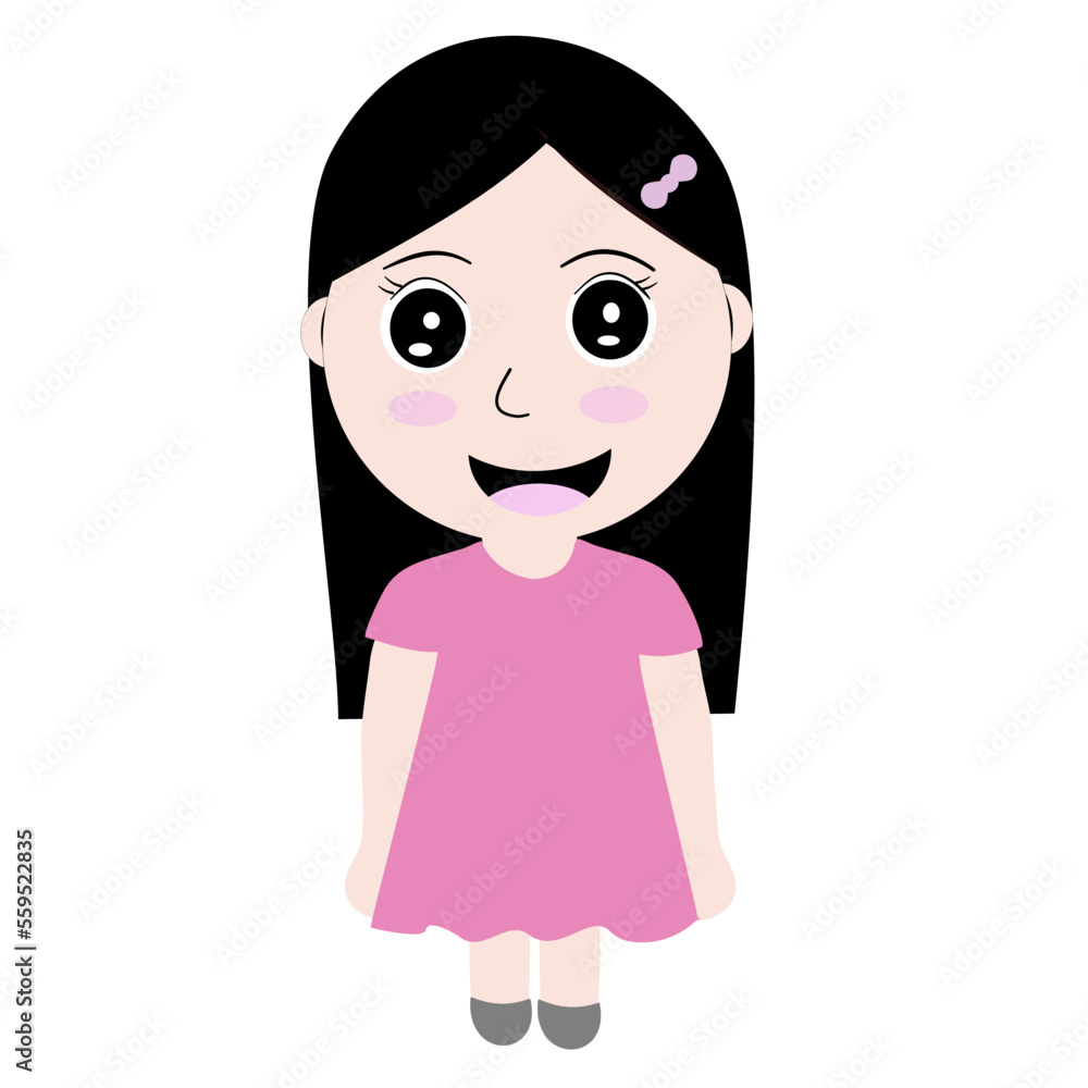 A happy and lovely girl with smiling face and happiness feeling was wearing a pink dress in cartoon concept. A happy and lovely girl with smiling face and happiness feeling was wearing a pink dress in cartoon concept.