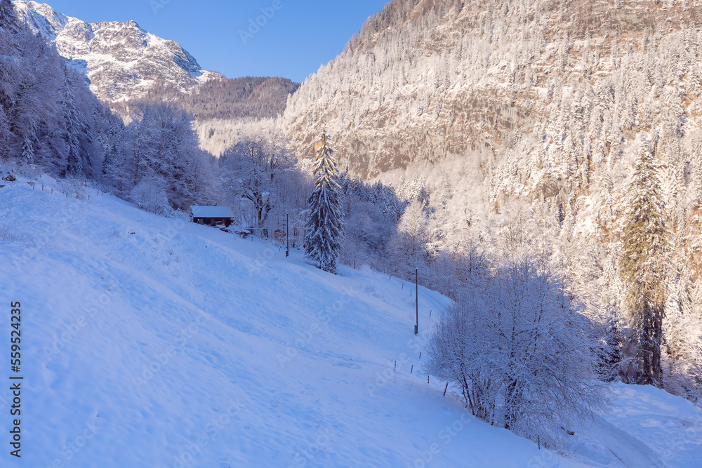 Hallstatt. Scenic view of the snow-capped mountains on a sunny morning. Hallstatt. Scenic view of the snow-capped mountains on a sunny morning.