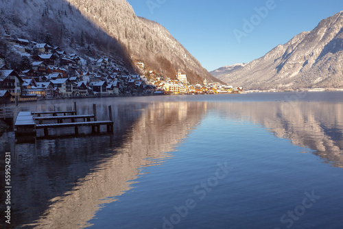 Wallpaper Mural Hallstatt. Scenic view of the snow-covered city on a sunny morning. Torontodigital.ca