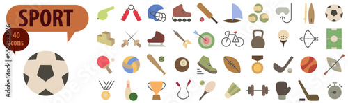 Sports and gaming multicolor icons such as football and baseball and more.