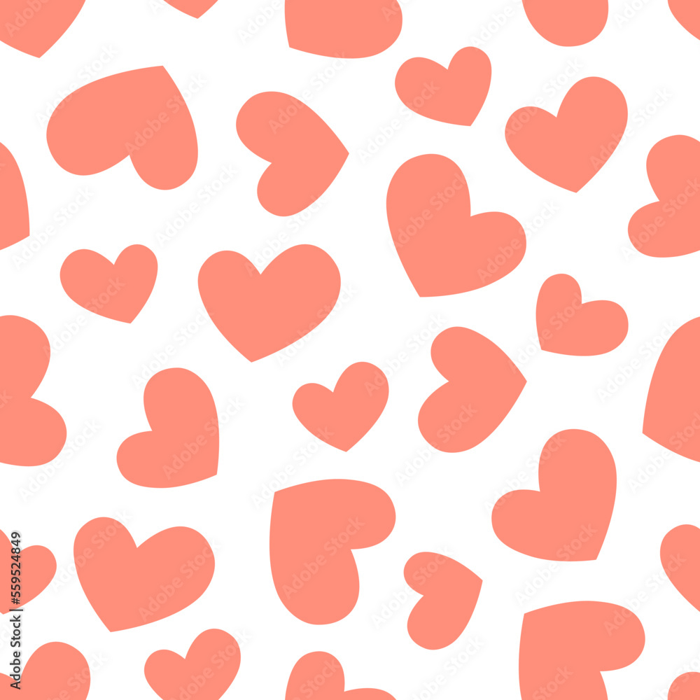 Cute, seamless background with pink hearts. Pattern with hearts for decorating festive materials for Valentine's Day.