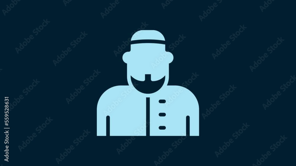 White Muslim man icon isolated on blue background. 4K Video motion graphic animation White Muslim man icon isolated on blue background. 4K Video motion graphic animation