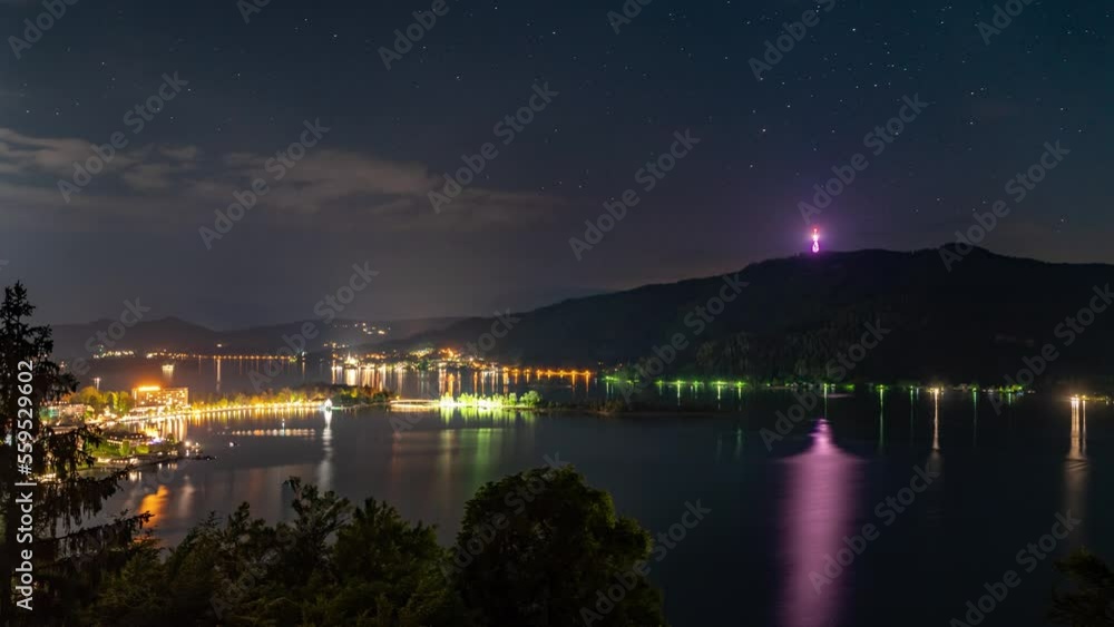 Zeitraffer Pörtschach am Wörthersee mit Pyramidenkogel am Abend Zeitraffer Pörtschach am Wörthersee mit Pyramidenkogel am Abend