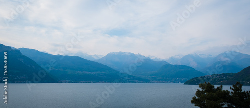 Scenery and landscape around lake Como in Northern Italy. Italian alps in spring.