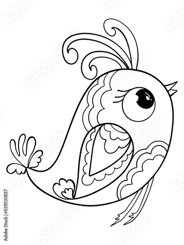 bird cute coloring page outline doodle icon sketch print isolated on white background sparrow with patterns stylized illustration vector hand drawn