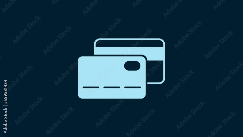 White Credit card icon isolated on blue background. Online payment. Cash withdrawal. Financial operations. Shopping sign. 4K Video motion graphic animation White Credit card icon isolated on blue background. Online payment. Cash withdrawal. Financial operations. Shopping sign. 4K Video motion graphic animation