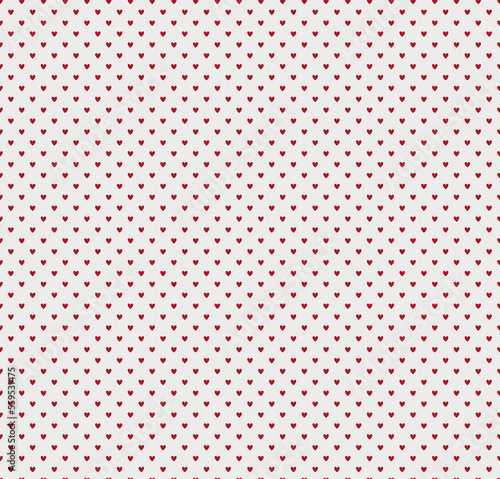 Seamless polka dot red pattern with hearts. Vector Valentines day wedding wrapping love texture
