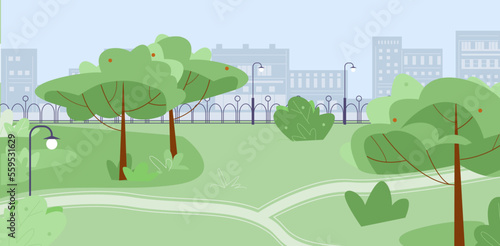 City park for walk and training  outdoor urban green rest zone for families  seniors  adults and children. Citizens relax area  empty garden in town vector scene