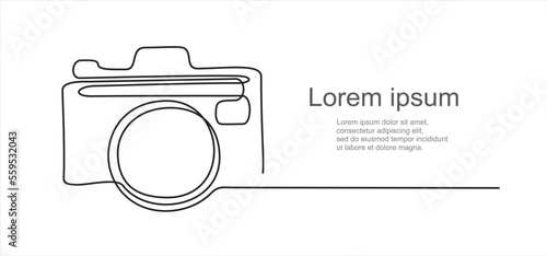 Vector Illustration Digital Camera- continuous line drawing with quote template.