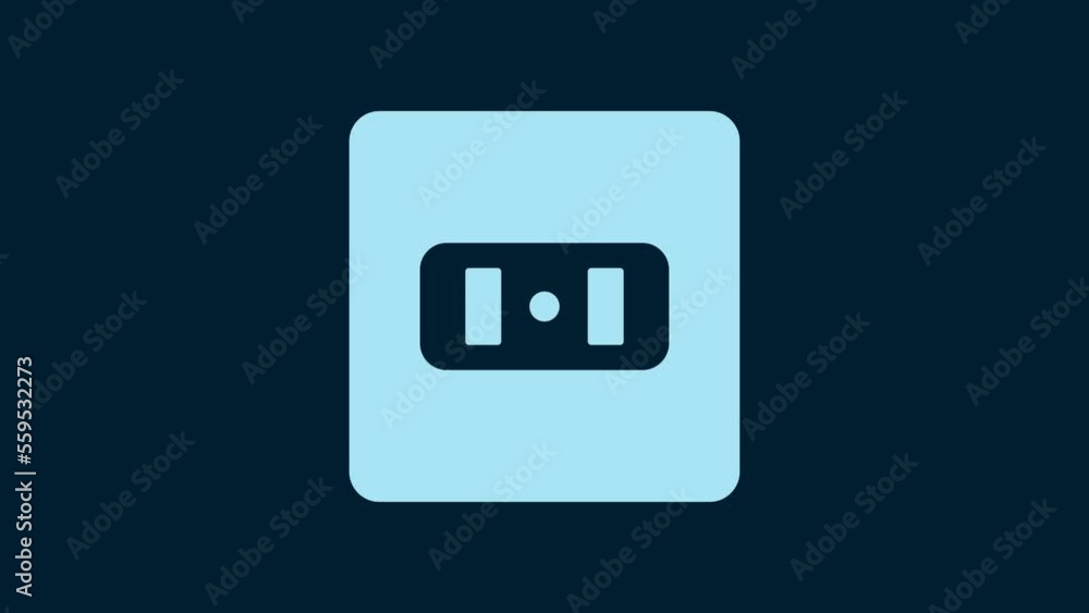 White Electrical outlet icon isolated on blue background. Power socket. Rosette symbol. 4K Video motion graphic animation White Electrical outlet icon isolated on blue background. Power socket. Rosette symbol. 4K Video motion graphic animation