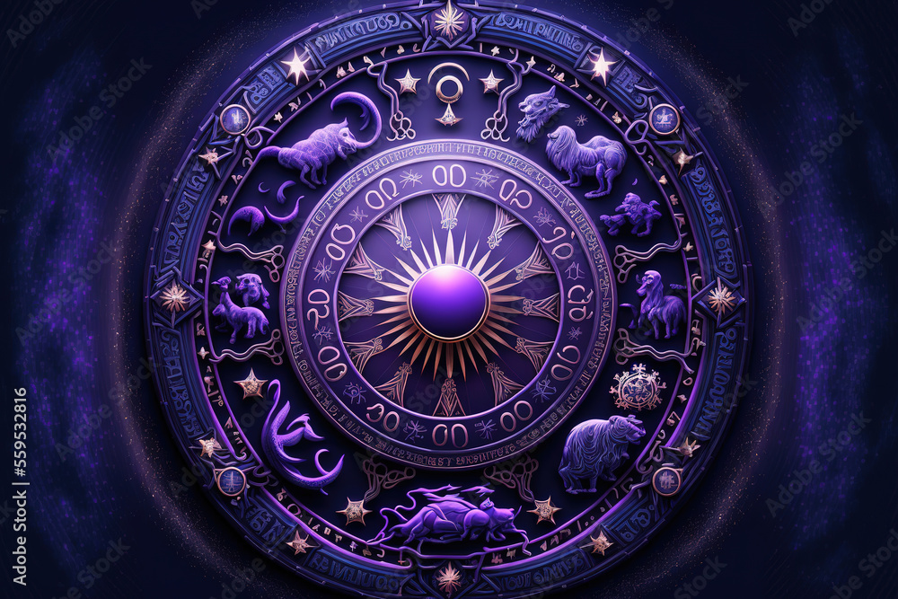 Astrology horoscope circle with zodiac signs. 3d illustration (ai generated)
