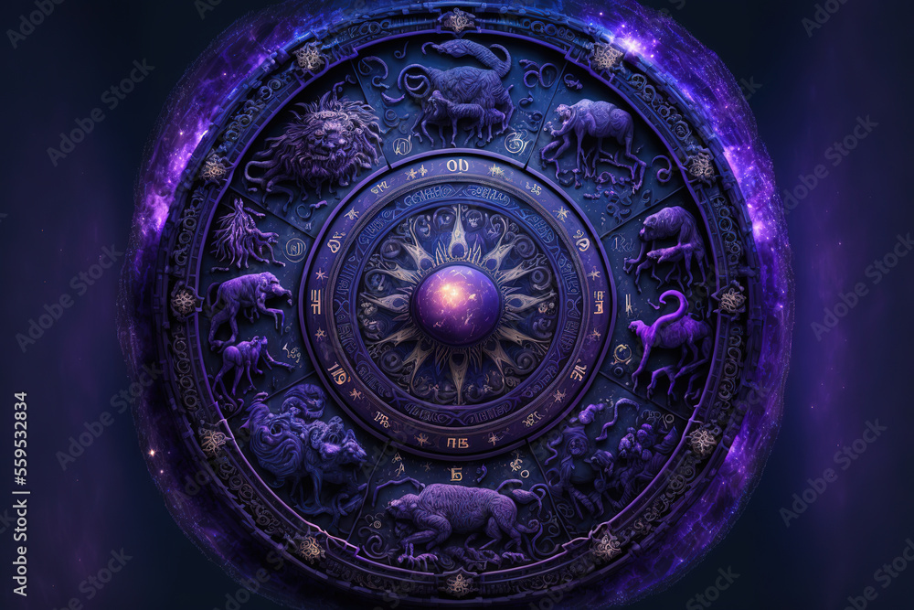 Astrology horoscope circle and zodiac signs. 3d illustration (ai generated)