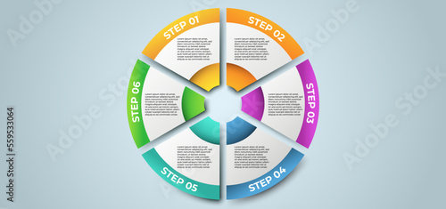 Business Infographic. Timeline infographics design vector. The Infographic can be used for workflow layouts, diagrams, banners, and Web design. with 6 steps, options, parts or processes.