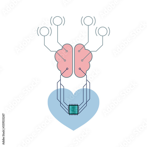 Electric circuit connect with brain and heart icons as a gimmick of how mindset created. From our experience we create our mindset. Mindset circuit concept. Vector illustration.