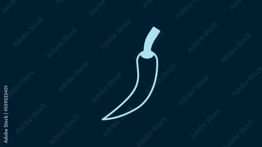 White Hot chili pepper pod icon isolated on blue background. Design for grocery, culinary products, seasoning and spice package, cooking book. 4K Video motion graphic animation White Hot chili pepper pod icon isolated on blue background. Design for grocery, culinary products, seasoning and spice package, cooking book. 4K Video motion graphic animation