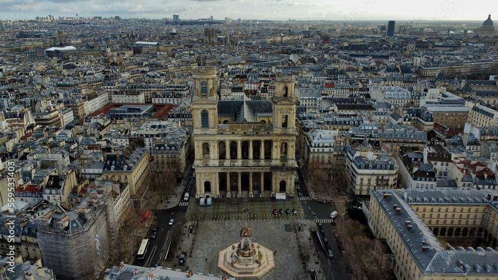 Drone photo Eglise Saint Sulpice Paris France europe