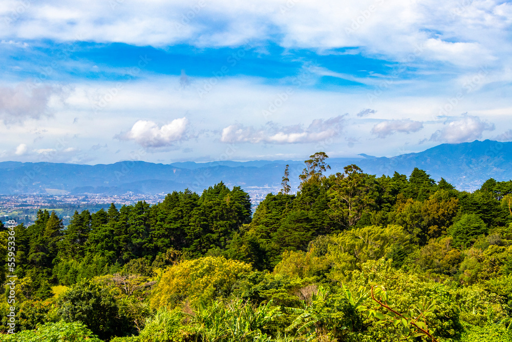 Beautiful mountain landscape city panorama forest trees nature Costa Rica.