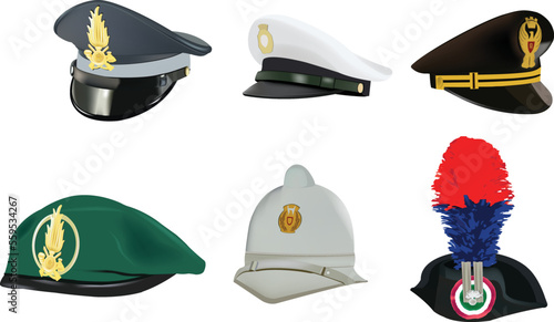 headgear hats of the Italian police and municipal police-
