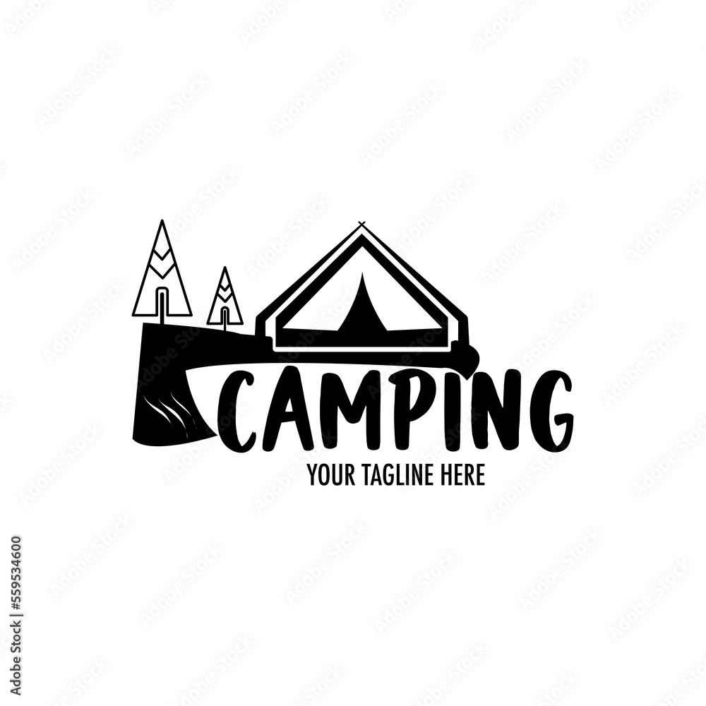 Camping and outdoor adventure retro logo. Coat of arms for scouts. Color and black and white vector for Hiking.