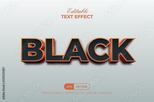 3D Text Effect Black Orange Style. Editable Text Effect.