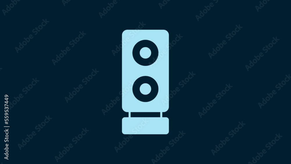 White Stereo speaker icon isolated on blue background. Sound system speakers. Music icon. Musical column speaker bass equipment. 4K Video motion graphic animation White Stereo speaker icon isolated on blue background. Sound system speakers. Music icon. Musical column speaker bass equipment. 4K Video motion graphic animation