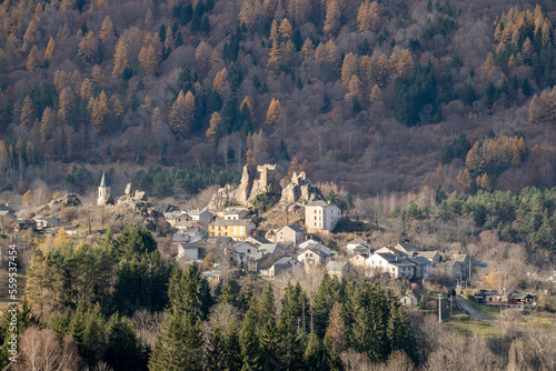 Querigut Village in the French Pyrenees at winter, France photo