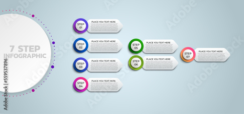 Vector arrows infographic, diagram chart, graph presentation. Business progress concept with 7 options, parts, steps, processes. Performance and success layers