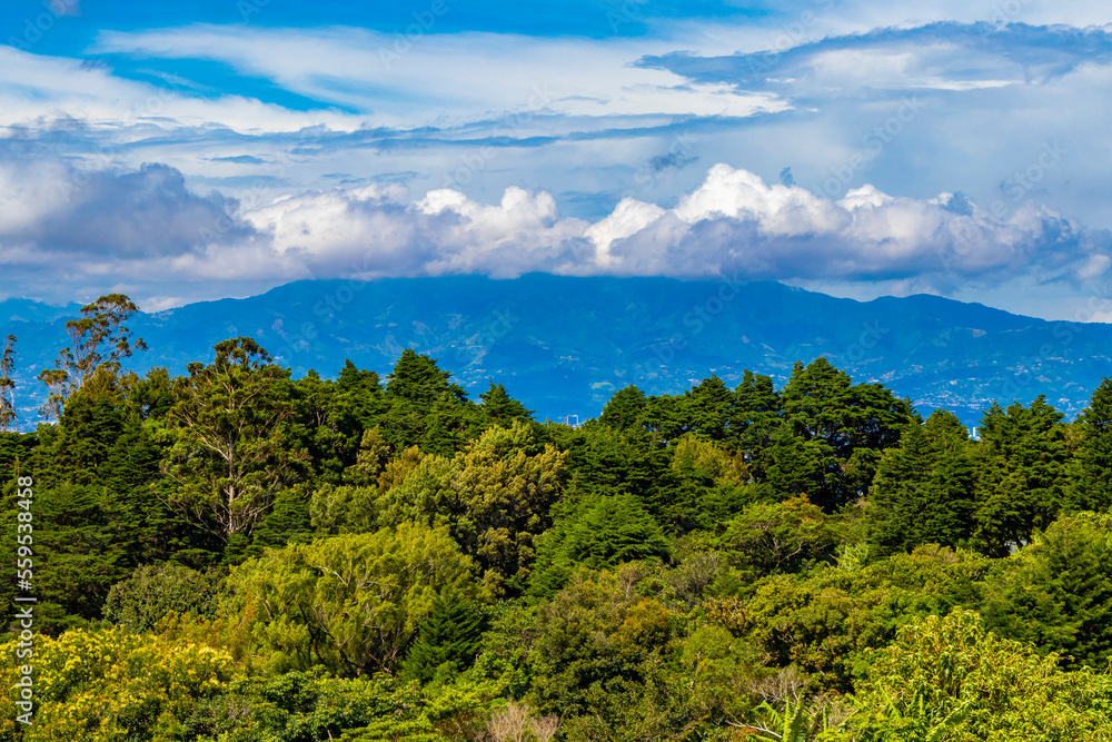 Fototapeta premium Beautiful mountain landscape city panorama forest trees nature Costa Rica.