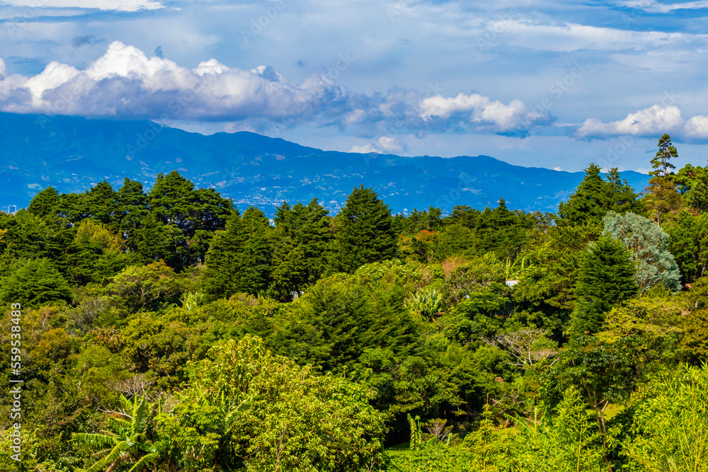 Beautiful mountain landscape city panorama forest trees nature Costa Rica.